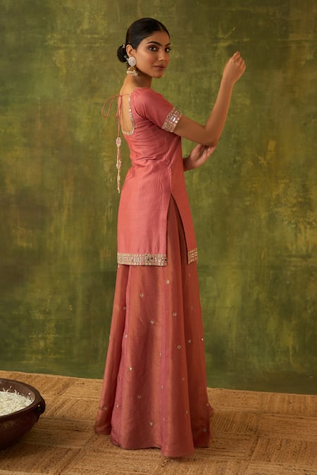 Buy Bhawna Sethi Pink Chanderi, Silk, Organza Embroidery, Zari, Mirrors Chitra Kurta Sharara Set Buy_Bhawna Sethi_Pink Chanderi, Silk, Organza Embroidery, Zari, Mirrors Chitra Kurta Sharara Set