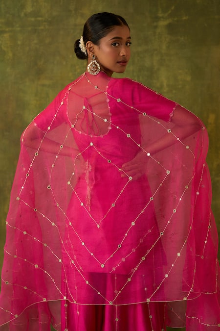 Bhawna Sethi Pink Silk, Cotton, Organza Cut Work, Revati Hand Embroidered Kurta Sharara Set Online at Aza Fashions Bhawna Sethi_Pink Silk, Cotton, Organza Cut Work, Revati Hand Embroidered Kurta Sharara Set _Online_at_Aza_Fashions
