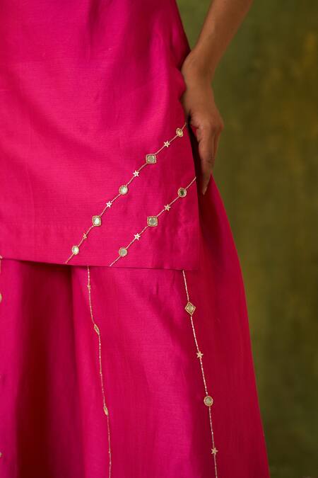 Bhawna Sethi Pink Silk, Cotton, Organza Cut Work, Revati Hand Embroidered Kurta Sharara Set at Aza Fashions Bhawna Sethi_Pink Silk, Cotton, Organza Cut Work, Revati Hand Embroidered Kurta Sharara Set _at_Aza_Fashions