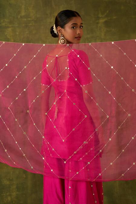Buy Bhawna Sethi Pink Silk, Cotton, Organza Cut Work, Revati Hand Embroidered Kurta Sharara Set Buy_Bhawna Sethi_Pink Silk, Cotton, Organza Cut Work, Revati Hand Embroidered Kurta Sharara Set
