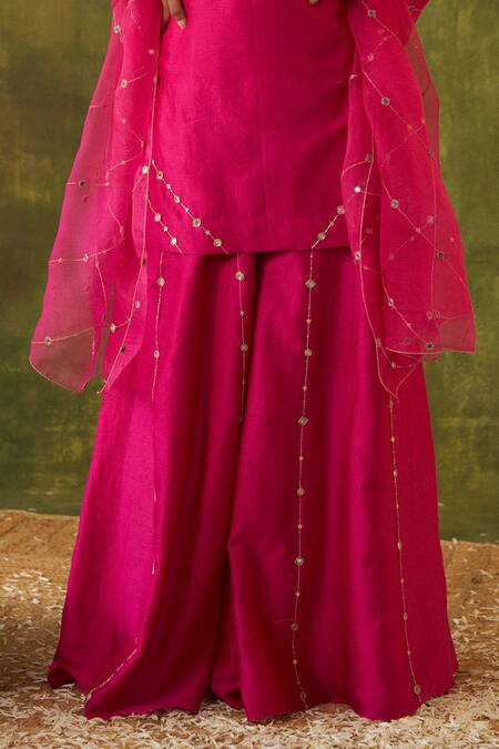 Buy Bhawna Sethi Pink Silk, Organza Cut Work, Beads, Mirrors, Revati Kurta Sharara Set Online at Aza Fashions Buy_Bhawna Sethi_Pink Silk, Organza Cut Work, Beads, Mirrors, Revati Kurta Sharara Set _Online_at_Aza_Fashions