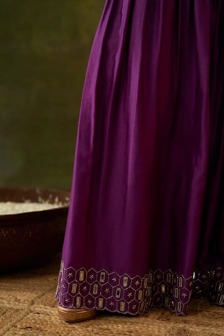 Shop Bhawna Sethi Purple Silk, Organza Mirrors, Zari Rohini Hand Embroidered Kurta Gharara Set Online at Aza Fashions Shop_Bhawna Sethi_Purple Silk, Organza Mirrors, Zari Rohini Hand Embroidered Kurta Gharara Set _Online_at_Aza_Fashions