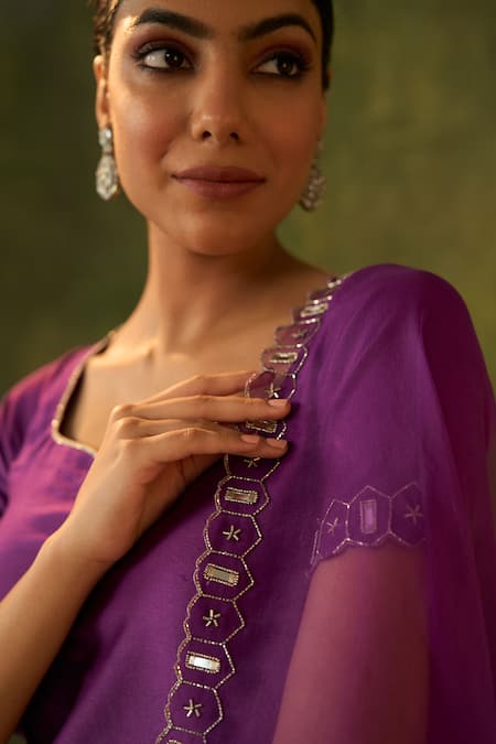 Buy Bhawna Sethi Purple Silk, Organza Mirrors, Zari Rohini Hand Embroidered Kurta Gharara Set Buy_Bhawna Sethi_Purple Silk, Organza Mirrors, Zari Rohini Hand Embroidered Kurta Gharara Set