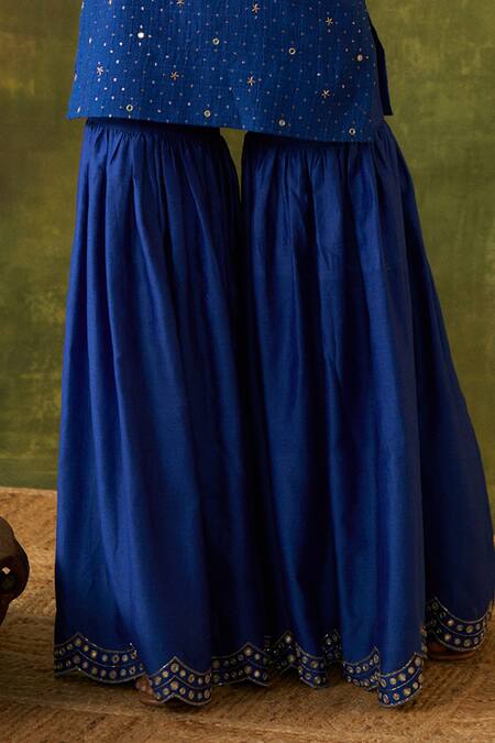 Bhawna Sethi_Blue Silk, Cotton, Organza Cut Work, Shravana Hand Embroidered Kurta Gharara Set _at_Aza_Fashions