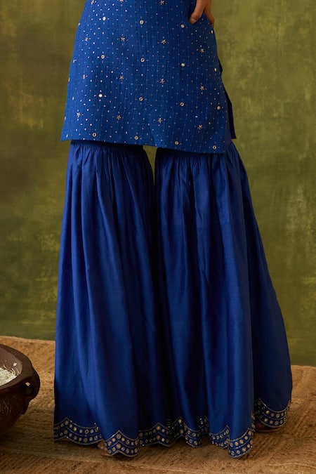Bhawna Sethi_Blue Silk, Cotton, Organza Cut Work, Shravana Embroidered Kurta Gharara Set _at_Aza_Fashions