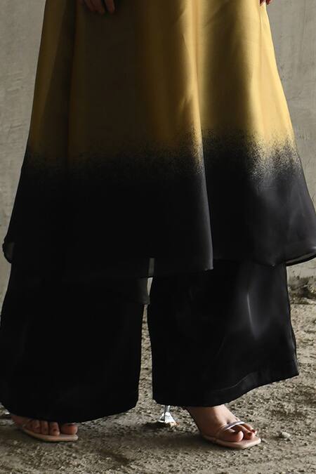 East14_Black Liquid Organza Plain Lillo Flare Pant_Online_at_Aza_Fashions