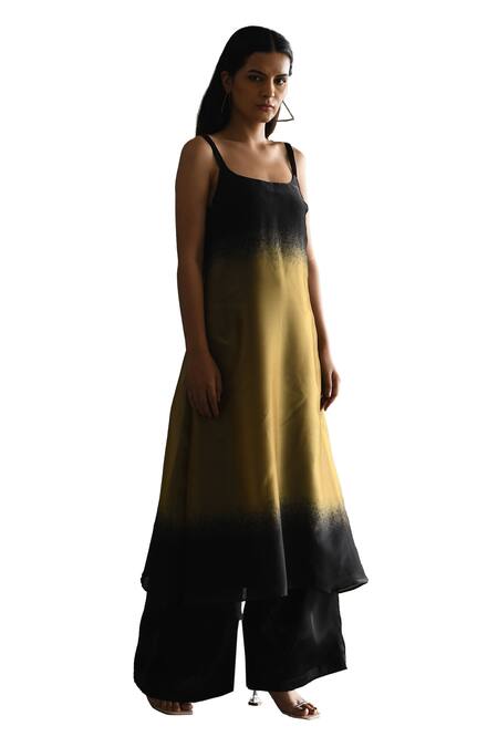 Buy_East14_Black Liquid Organza Plain Lillo Flare Pant_Online_at_Aza_Fashions