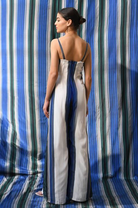 Shop East14 White Cupro Crepe Print Stripe Sweetheart Emilia Jumpsuit at Aza Fashions Shop_East14_White Cupro Crepe Print Stripe Sweetheart Emilia Jumpsuit_at_Aza_Fashions