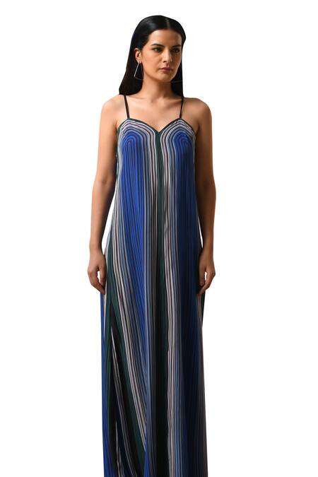 Shop_East14_Blue Cupro Crepe Print Stripe Sweetheart Brera Maxi Dress_Online_at_Aza_Fashions