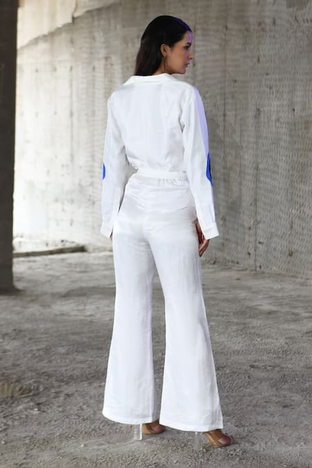 Shop East14 White Cupro Satin Print Brush Stroke Collar Angie Stripe Shirt at Aza Fashions Shop_East14_White Cupro Satin Print Brush Stroke Collar Angie Stripe Shirt_at_Aza_Fashions