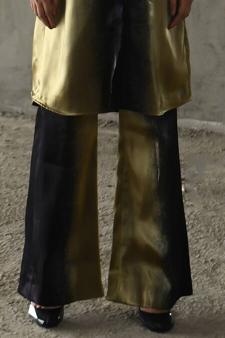 Buy_East14_Gold Liquid Organza Print Metallic Strippling Collar Fraunces Shirt Dress