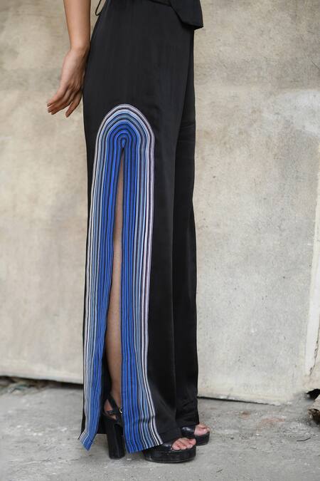 East14 Black Cupro Crepe Print Stripe Greenley Pant Online at Aza Fashions East14_Black Cupro Crepe Print Stripe Greenley Pant_Online_at_Aza_Fashions