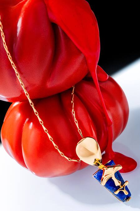 Shop_Outhouse_Gold Plated The Lazuli Sculpt Pendant Necklace _Online_at_Aza_Fashions