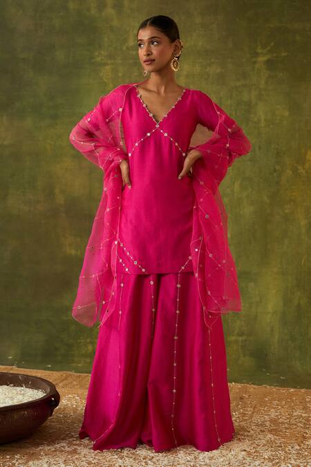 Bhawna Sethi Pink Silk, Organza Cut Work, Beads, Mirrors, Revati Kurta Sharara Set at Aza Fashions Bhawna Sethi_Pink Silk, Organza Cut Work, Beads, Mirrors, Revati Kurta Sharara Set _at_Aza_Fashions