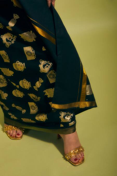 Shop_Masaba_Black Crepe Embroidery V-neck The Trophy Embellished Blazer And Veshti Set _Online_at_Aza_Fashions