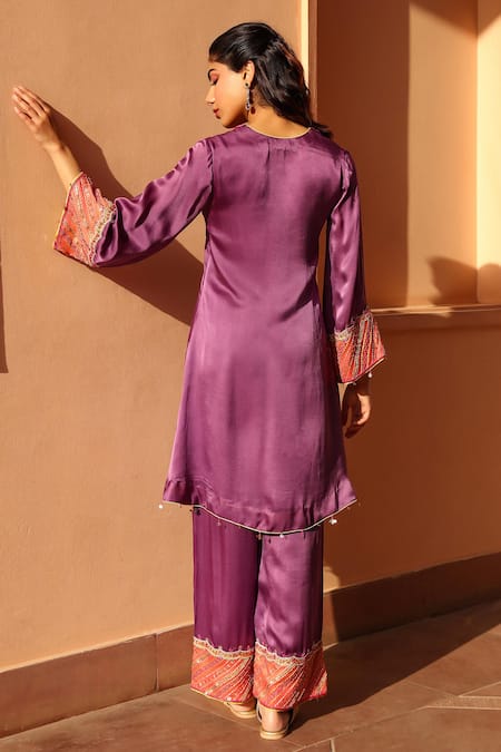 Shop Bhawna Sethi Purple Satin, Organza, Georgette Beads, Zari Dove Zardozi Embellished Kurta Set at Aza Fashions Shop_Bhawna Sethi_Purple Satin, Organza, Georgette Beads, Zari Dove Zardozi Embellished Kurta Set _at_Aza_Fashions