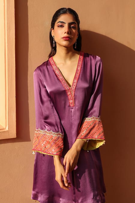 Buy Bhawna Sethi Purple Satin, Organza, Georgette Beads, Zari Dove Zardozi Embellished Kurta Set Buy_Bhawna Sethi_Purple Satin, Organza, Georgette Beads, Zari Dove Zardozi Embellished Kurta Set