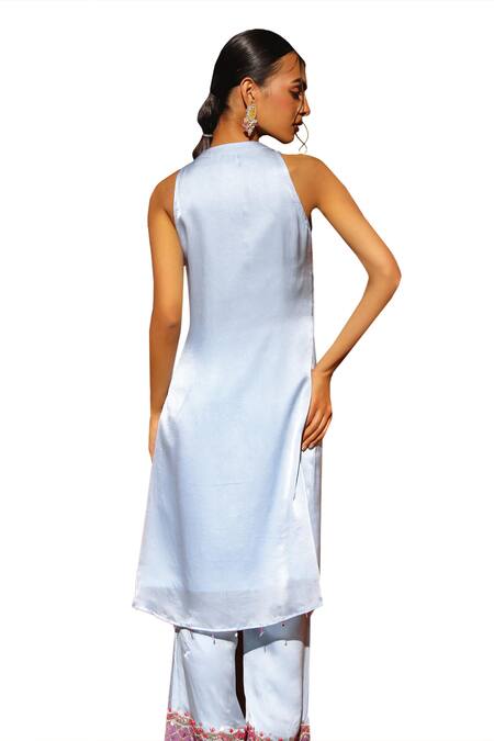 Buy Bhawna Sethi Blue Satin, Organza, Crepe, Georgette Beads, Cut Frost Front Slit Kurta Set Buy_Bhawna Sethi_Blue Satin, Organza, Crepe, Georgette Beads, Cut Frost Front Slit Kurta Set