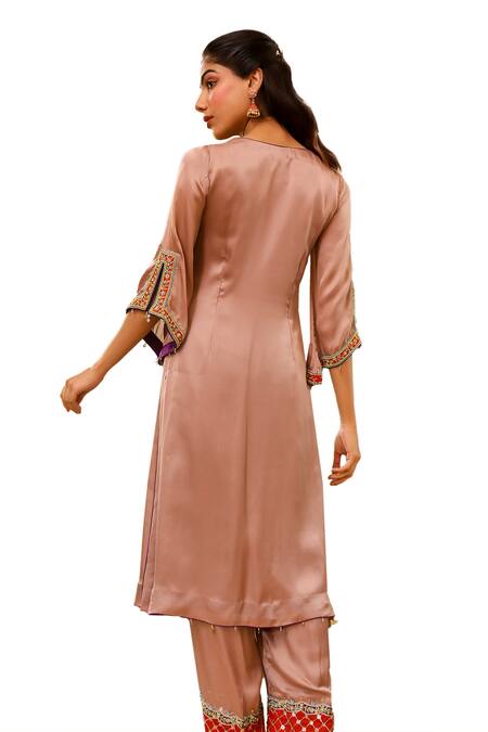 Bhawna Sethi Beige Satin, Georgette, Organza Embroidery, Sequins, Beads Sepia Yoke Kurta Set at Aza Fashions Bhawna Sethi_Beige Satin, Georgette, Organza Embroidery, Sequins, Beads Sepia Yoke Kurta Set _at_Aza_Fashions