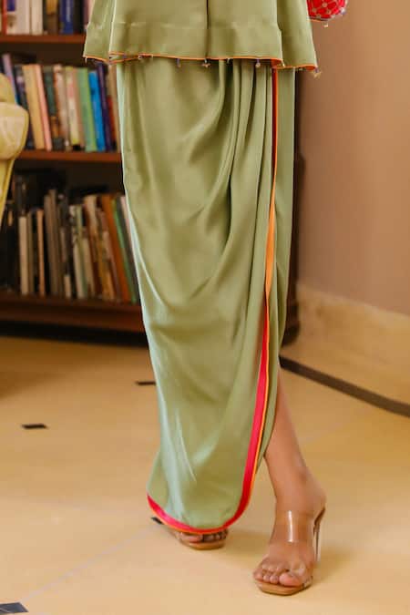 Buy Bhawna Sethi Green Pure Satin Georgette Hand Embroidered Bead V Sage Short Kurta With Skirt Online at Aza Fashions Buy_Bhawna Sethi_Green Pure Satin Georgette Hand Embroidered Bead V Sage Short Kurta With Skirt _Online_at_Aza_Fashions