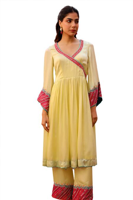 Bhawna Sethi Yellow Satin, Georgette, Butter Hand Embroidered Angarkha Anarkali With Pant Online at Aza Fashions Bhawna Sethi_Yellow Satin, Georgette, Butter Hand Embroidered Angarkha Anarkali With Pant _Online_at_Aza_Fashions