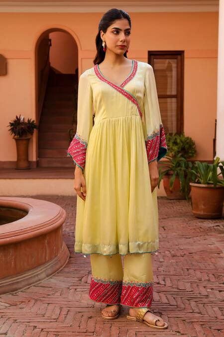 Bhawna Sethi Yellow Satin, Georgette, Organza Cut Work, Butter Hand Angarkha Anarkali Set Online at Aza Fashions Bhawna Sethi_Yellow Satin, Georgette, Organza Cut Work, Butter Hand Angarkha Anarkali Set _Online_at_Aza_Fashions