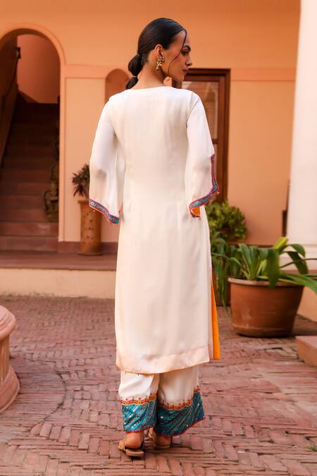 Shop Bhawna Sethi Off White Satin, Georgette, Organza Beads, Cut Work, Snow Hand Kurta Set at Aza Fashions Shop_Bhawna Sethi_Off White Satin, Georgette, Organza Beads, Cut Work, Snow Hand Kurta Set _at_Aza_Fashions