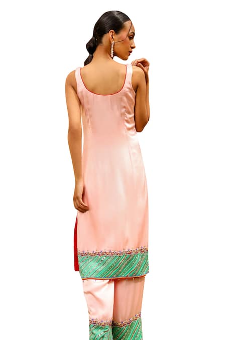 Buy Bhawna Sethi Pink Satin, Georgette, Crepe Embroidery Round Blush Hand Hem Kurta With Pant Buy_Bhawna Sethi_Pink Satin, Georgette, Crepe Embroidery Round Blush Hand Hem Kurta With Pant