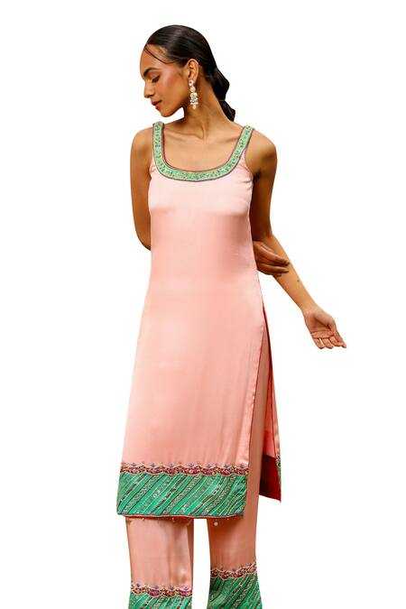 Shop Bhawna Sethi Pink Satin, Organza, Crepe, Georgette Embroidery, Blush Hand Hem Kurta Set Online at Aza Fashions Shop_Bhawna Sethi_Pink Satin, Organza, Crepe, Georgette Embroidery, Blush Hand Hem Kurta Set _Online_at_Aza_Fashions