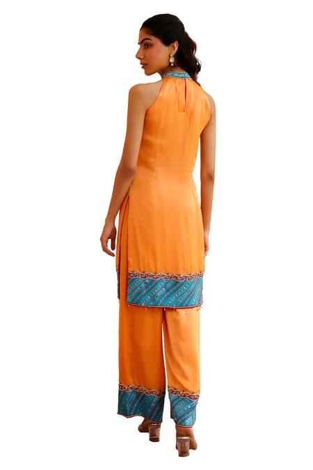 Shop Bhawna Sethi Orange Satin, Georgette, Ramie, Crepe Beads, Tangerine Hem Kurta With Pant Online at Aza Fashions Shop_Bhawna Sethi_Orange Satin, Georgette, Ramie, Crepe Beads, Tangerine Hem Kurta With Pant _Online_at_Aza_Fashions