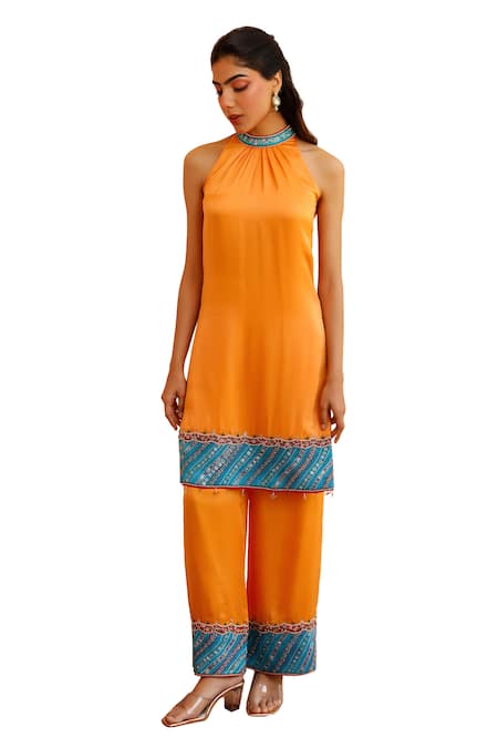 Shop Bhawna Sethi Orange Satin, Georgette, Crepe, Organza Beads, Tangerine Hem Kurta Set Online at Aza Fashions Shop_Bhawna Sethi_Orange Satin, Georgette, Crepe, Organza Beads, Tangerine Hem Kurta Set _Online_at_Aza_Fashions