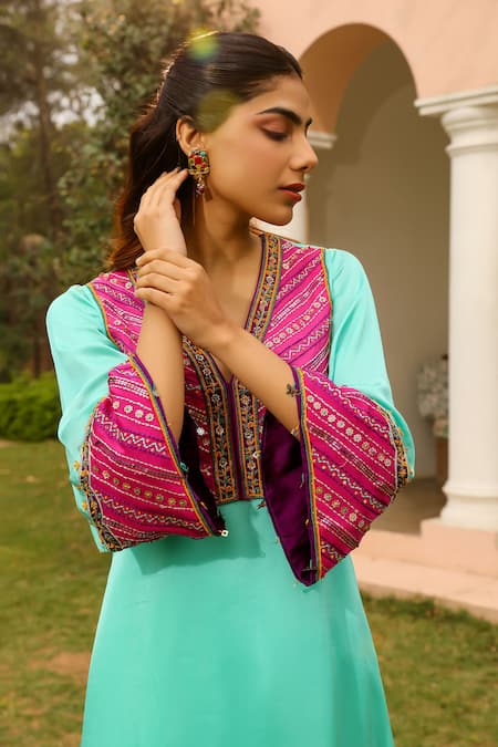 Buy Bhawna Sethi Green Satin, Georgette, Crepe Beads, Tiffany Embroidered Yoke Kurta With Salwar Buy_Bhawna Sethi_Green Satin, Georgette, Crepe Beads, Tiffany Embroidered Yoke Kurta With Salwar