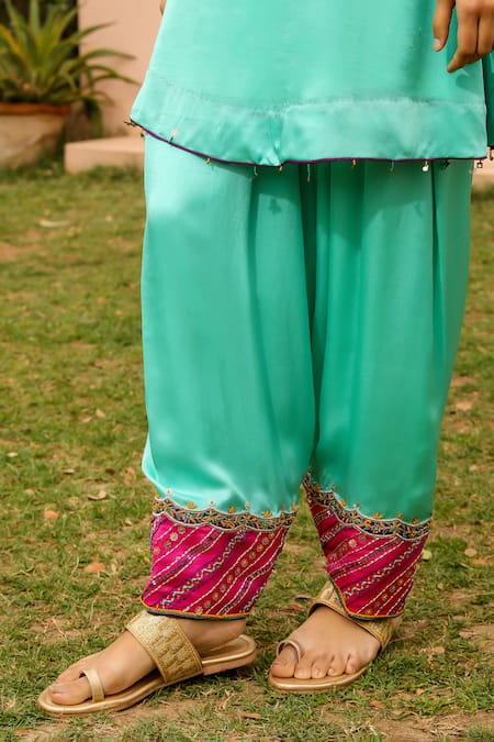 Shop Bhawna Sethi Green Satin, Georgette, Crepe Beads, Tiffany Embroidered Yoke Kurta With Salwar Shop_Bhawna Sethi_Green Satin, Georgette, Crepe Beads, Tiffany Embroidered Yoke Kurta With Salwar