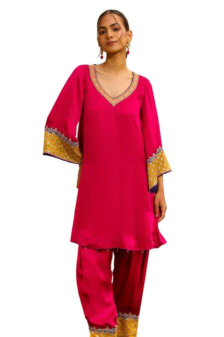 Buy Bhawna Sethi Maroon Satin, Georgette, Crepe Zari, Beads, Sangria Kurta With Salwar Online at Aza Fashions Buy_Bhawna Sethi_Maroon Satin, Georgette, Crepe Zari, Beads, Sangria Kurta With Salwar _Online_at_Aza_Fashions