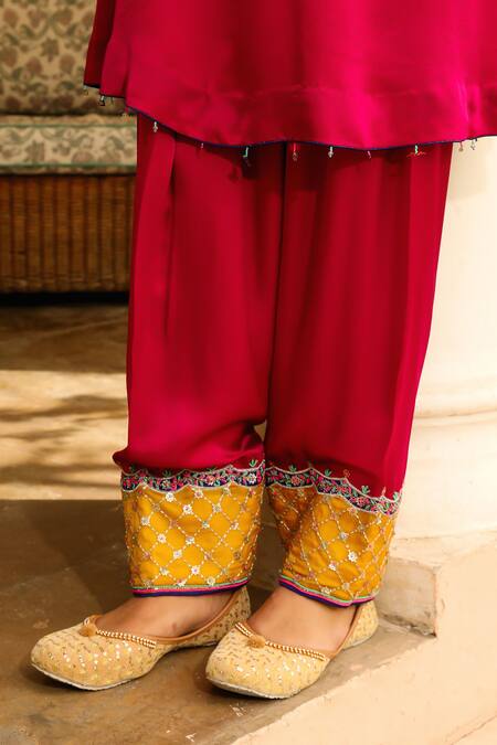 Buy Bhawna Sethi Maroon Satin, Georgette, Crepe Zari, Beads, Sangria Kurta With Salwar Buy_Bhawna Sethi_Maroon Satin, Georgette, Crepe Zari, Beads, Sangria Kurta With Salwar