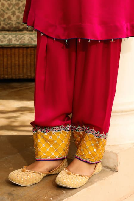 Shop_Bhawna Sethi_Maroon Satin, Organza, Georgette Embroidery, Beads, Zari Sangria Kurta Set 