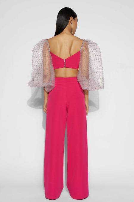 Shop Tisharth by Shivani Pink Polyester Sweetheart Neck Color Block Bustier With Pant at Aza Fashions Shop_Tisharth by Shivani_Pink Polyester Sweetheart Neck Color Block Bustier With Pant _at_Aza_Fashions