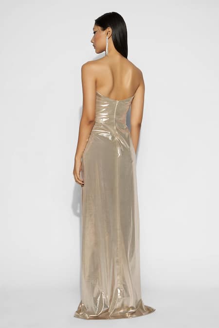 Tisharth By Shivani Off Shoulder Pleated Draped Corset Gown 