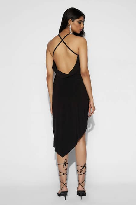 Tisharth By Shivani Back Cowl Assymetric Color Block Dress 