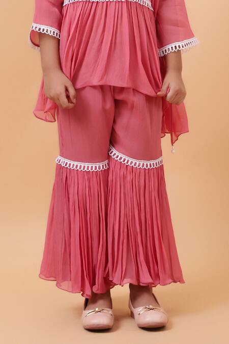 House Of Tushaom Pink Georgette Embroidered Cutdana Lama Peplum Kurta Sharara Set Online at Aza Fashions House Of Tushaom_Pink Georgette Embroidered Cutdana Lama Peplum Kurta Sharara Set_Online_at_Aza_Fashions