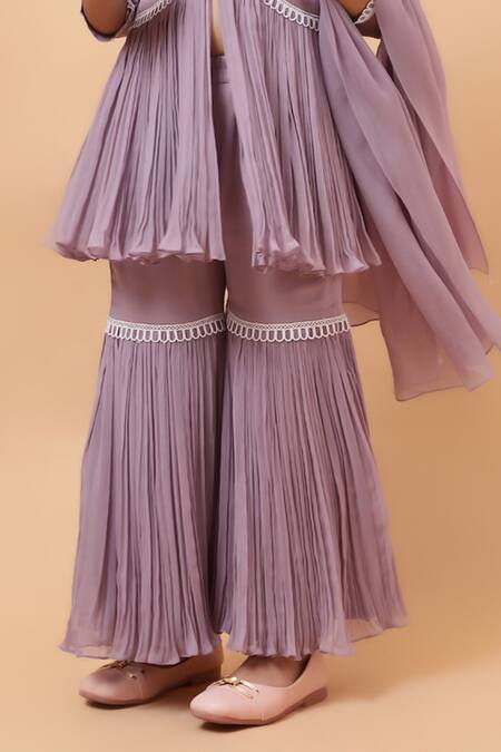 Buy House Of Tushaom Purple Georgette Pearls, Lace, Unicorn Embroidered Peplum Kurta Sharara Set Online at Aza Fashions Buy_House Of Tushaom_Purple Georgette Pearls, Lace, Unicorn Embroidered Peplum Kurta Sharara Set_Online_at_Aza_Fashions