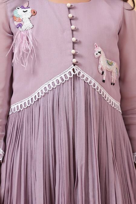 Buy_House Of Tushaom_Purple Georgette Pearls, Lace, Unicorn Embroidered Peplum Kurta Sharara Set