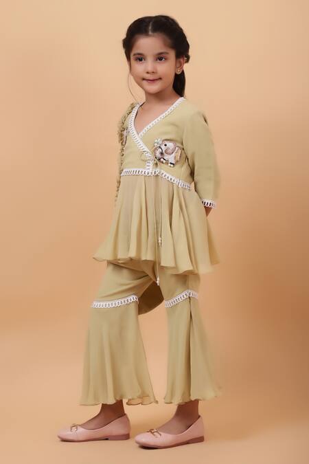 Shop_House Of Tushaom_Green Georgette Embroidered Cutdana Elephant Peplum Kurta With Sharara_Online_at_Aza_Fashions