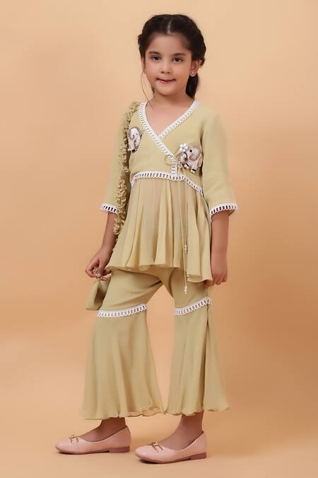 House Of Tushaom_Green Georgette Embroidered Cutdana Elephant Peplum Kurta With Sharara_at_Aza_Fashions