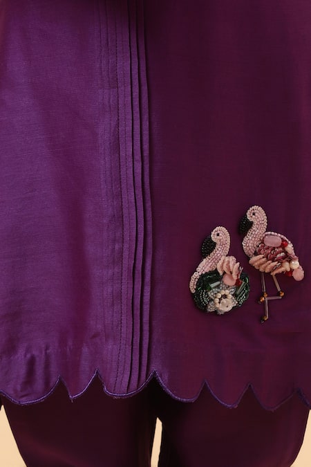 House Of Tushaom_Purple Chanderi Embroidered Cutdana Flamingo Kurta With Pant_Online_at_Aza_Fashions