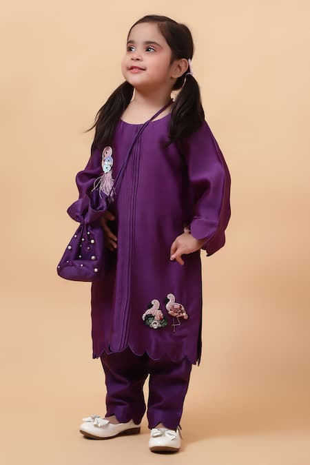 Buy_House Of Tushaom_Purple Chanderi Embroidered Cutdana Flamingo Kurta With Pant_Online_at_Aza_Fashions