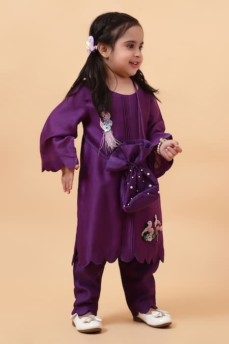 Shop_House Of Tushaom_Purple Chanderi Embroidered Cutdana Flamingo Kurta With Pant_Online_at_Aza_Fashions
