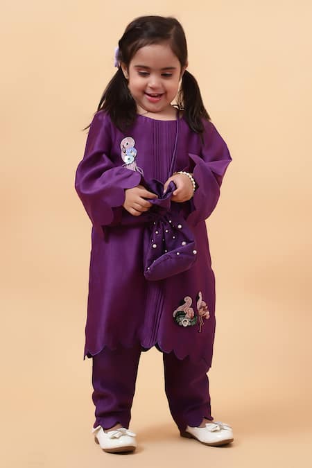 House Of Tushaom_Purple Chanderi Embroidered Cutdana Flamingo Kurta With Pant_at_Aza_Fashions