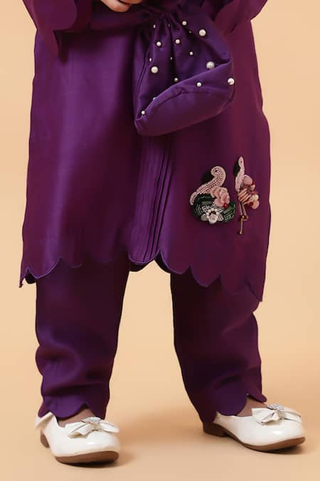Buy_House Of Tushaom_Purple Chanderi Embroidered Cutdana Flamingo Kurta With Pant
