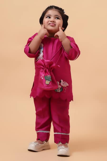 House Of Tushaom_Pink Chanderi Embroidered Cutdana Flamingo Short Kurta With Pant_Online_at_Aza_Fashions